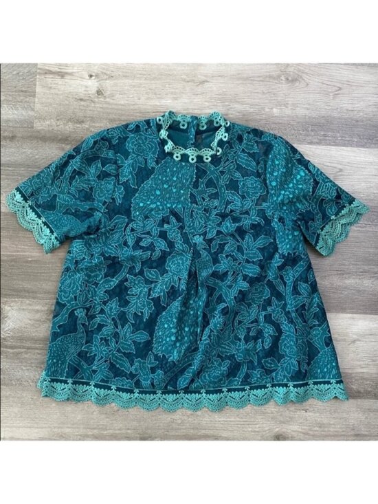 Anthropologie Tops - HD in Paris Anthropologie Lace Overlay Blouse Green Scallop Trim $118 Sz 10